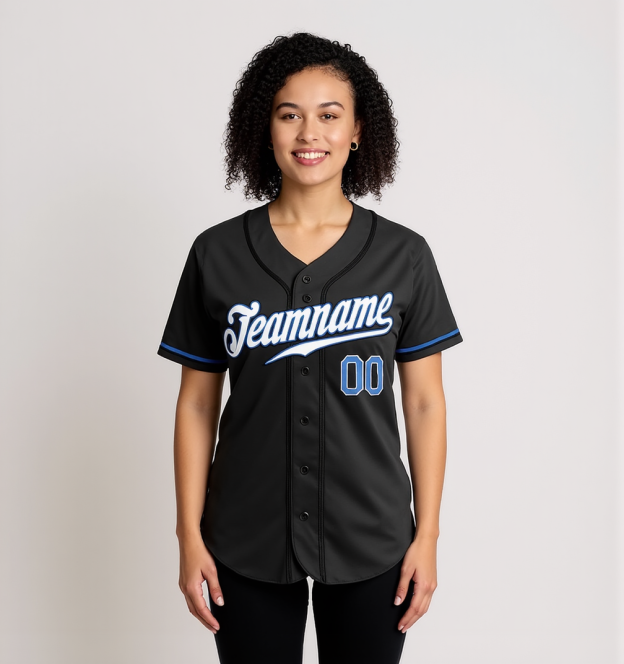 Custom Black & White/Blue Baseball Jersey