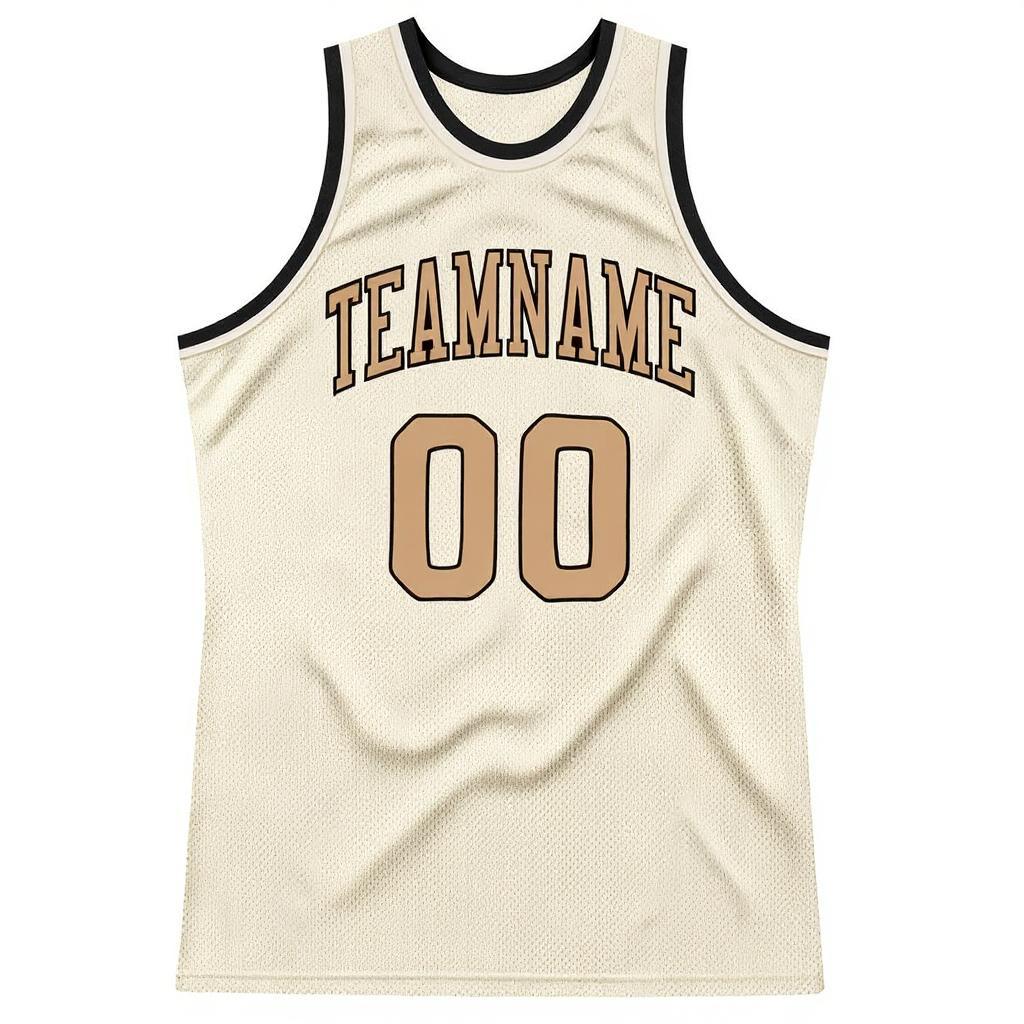 Custom Cream & Beige/Black Basketball Throwback Jersey