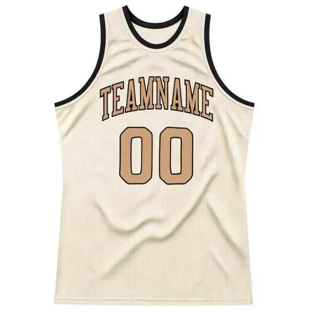 Custom Cream & Beige/Black Basketball Throwback Jersey