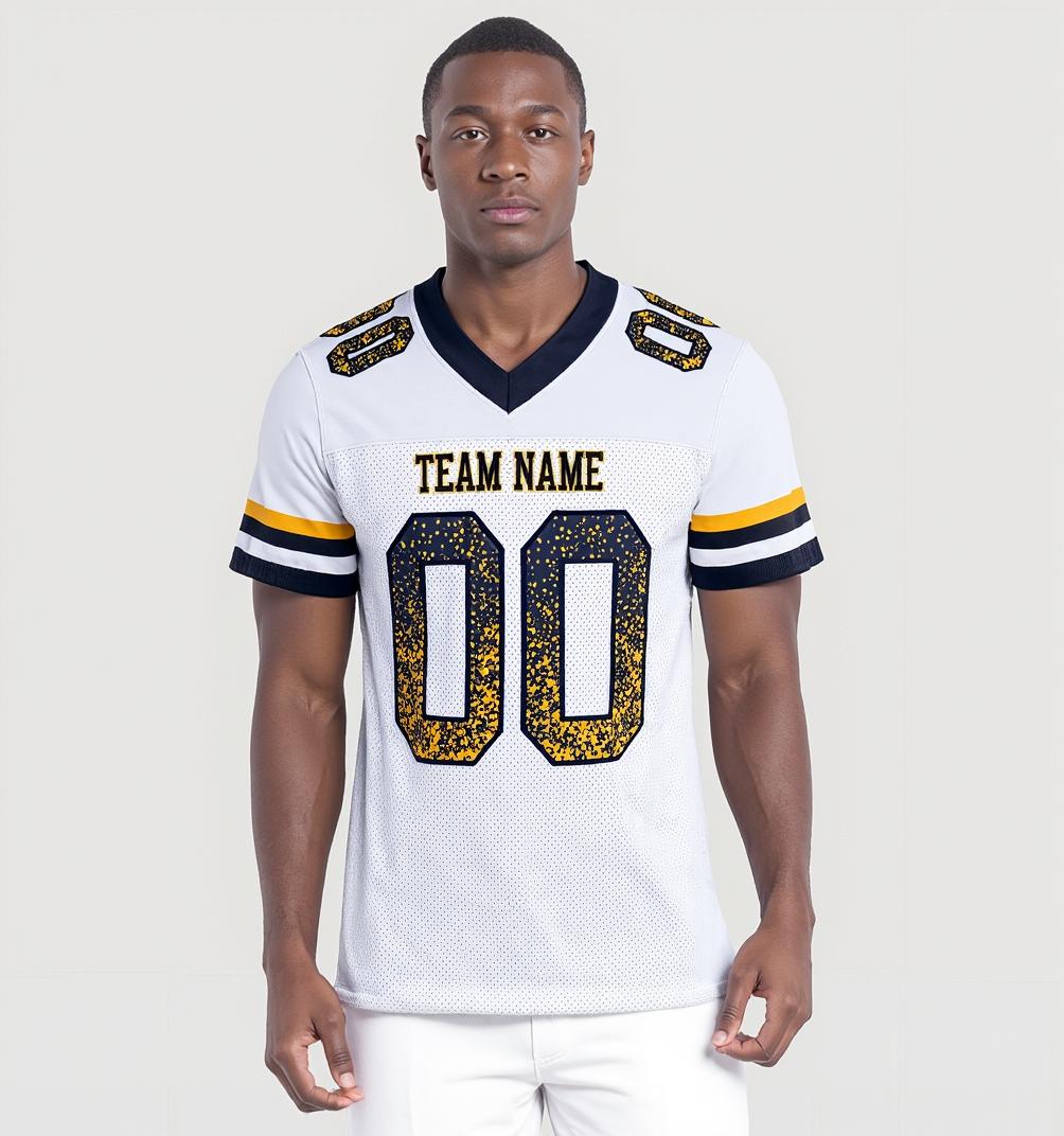 Custom White & Navy/Gold Drift Fashion Football Jersey