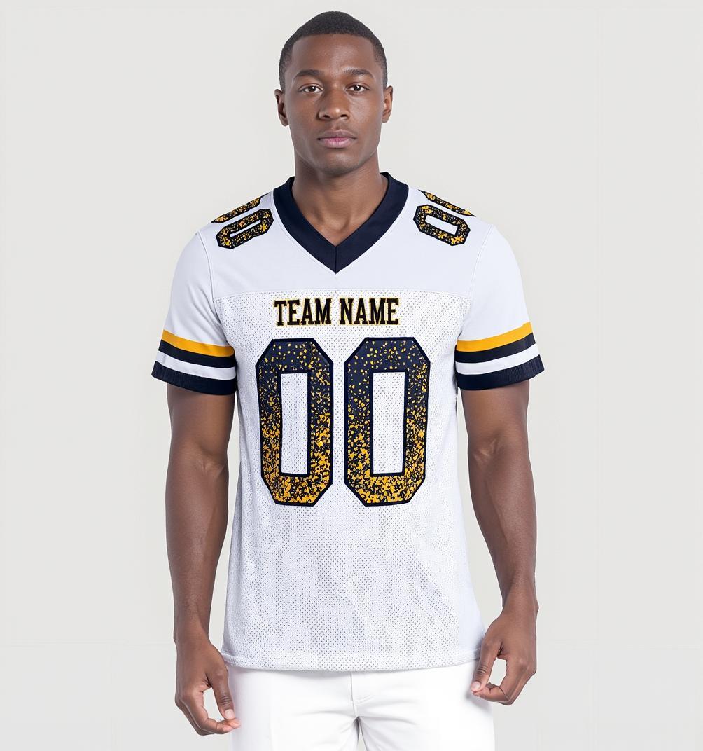 Custom White & Navy/Gold Drift Fashion Football Jersey