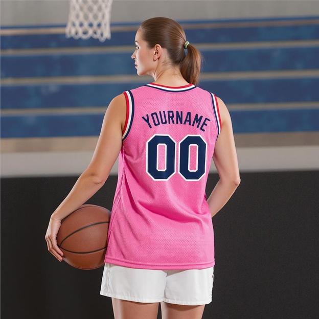 Custom Pink & Navy/White Basketball City Edition Jersey