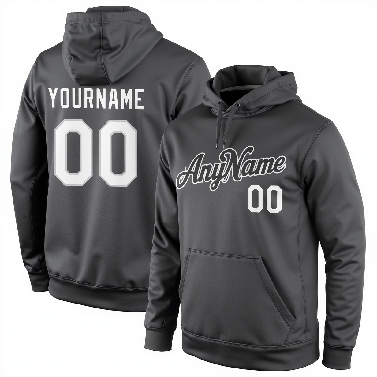 Custom Dark Grey & White Pullover Sports Sweatshirt Hoodie