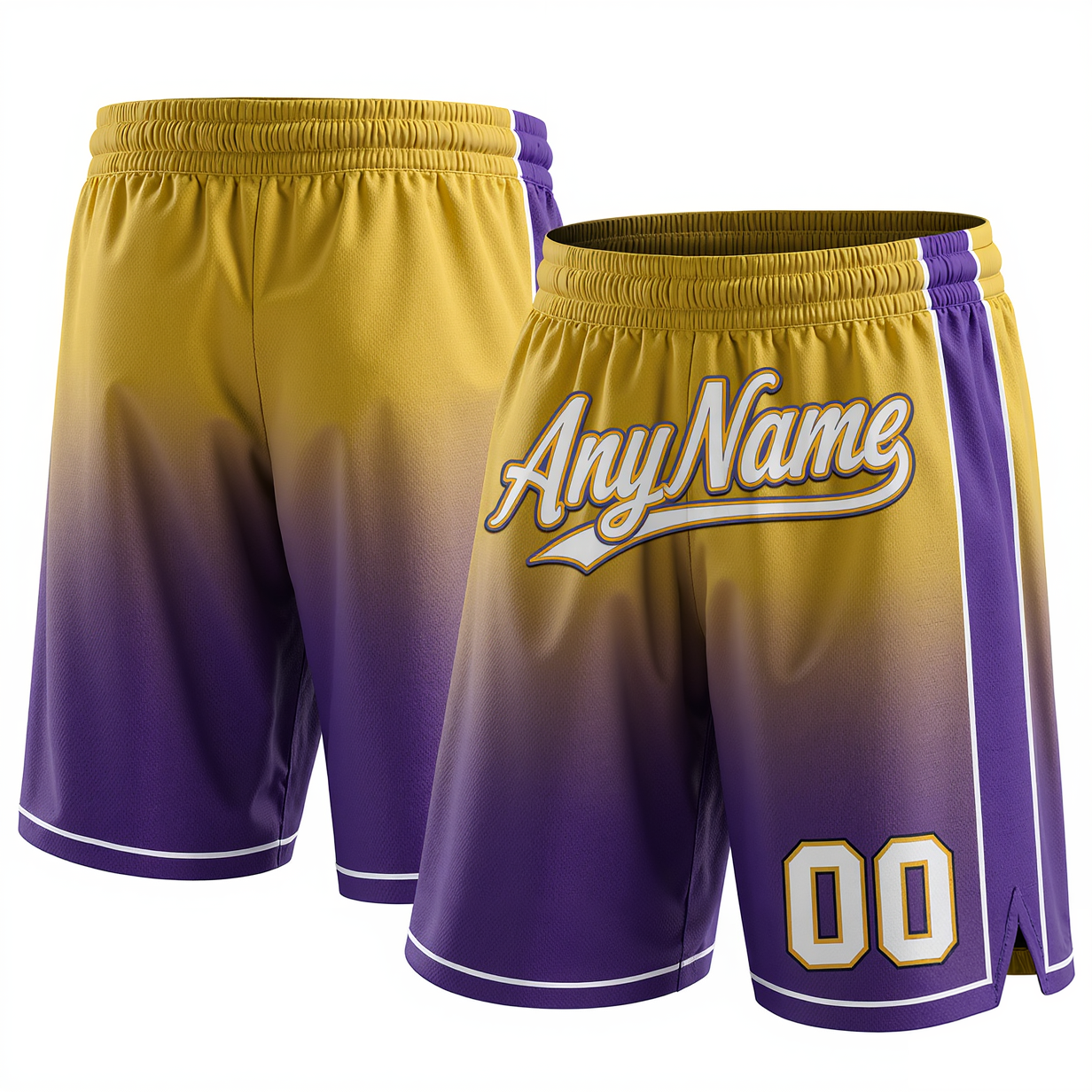 Custom Purple & Yellow/White Fade Fashion Shorts