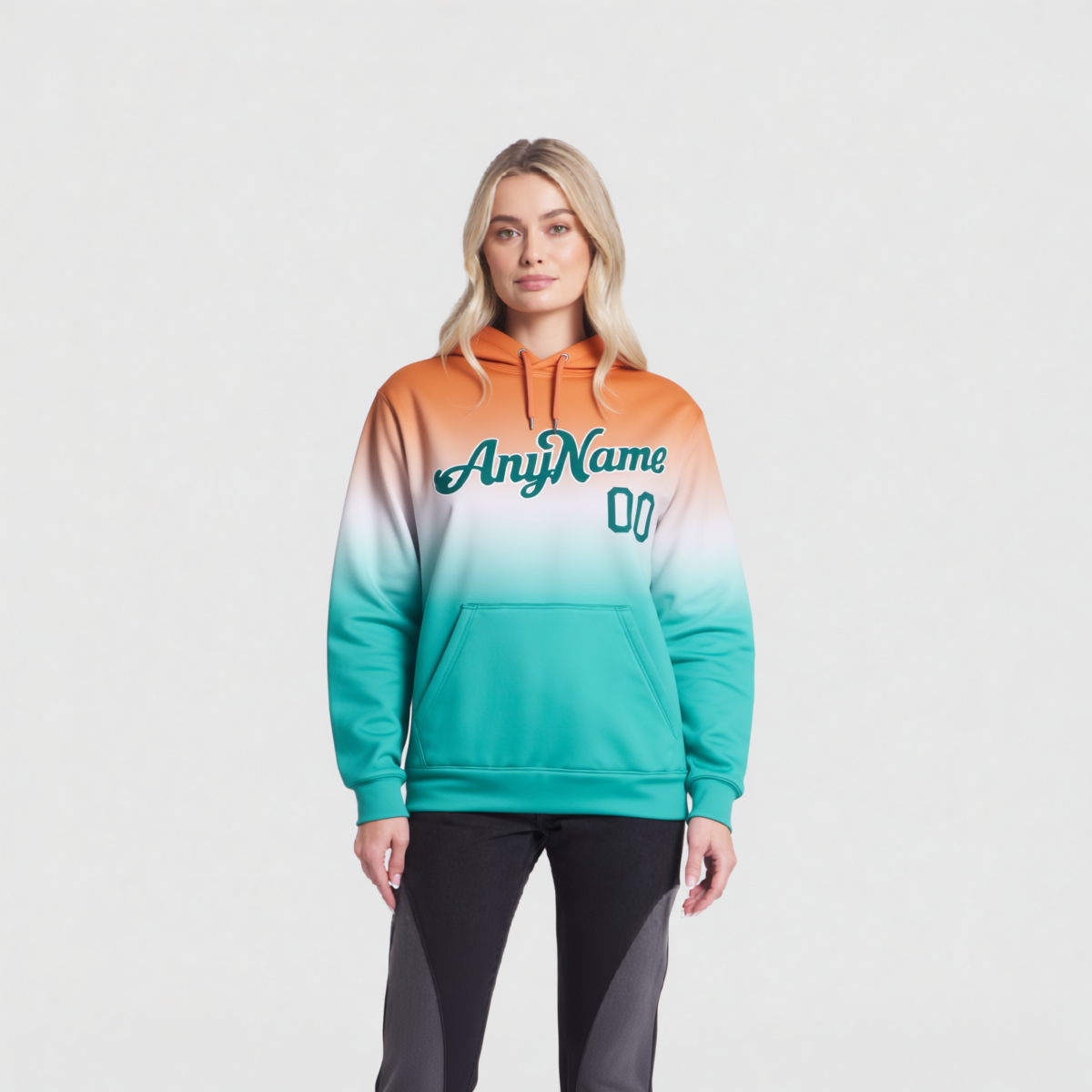 Custom Aqua & Orange/White Pullover Sports Sweatshirt Hoodie