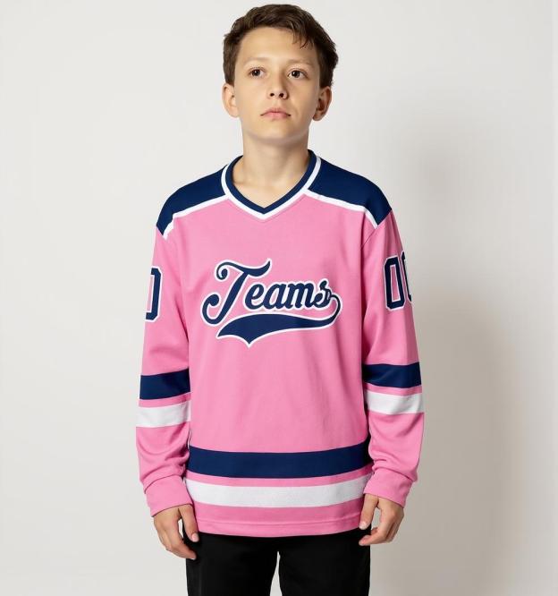 Custom Pink & Navy/White Hockey Jersey