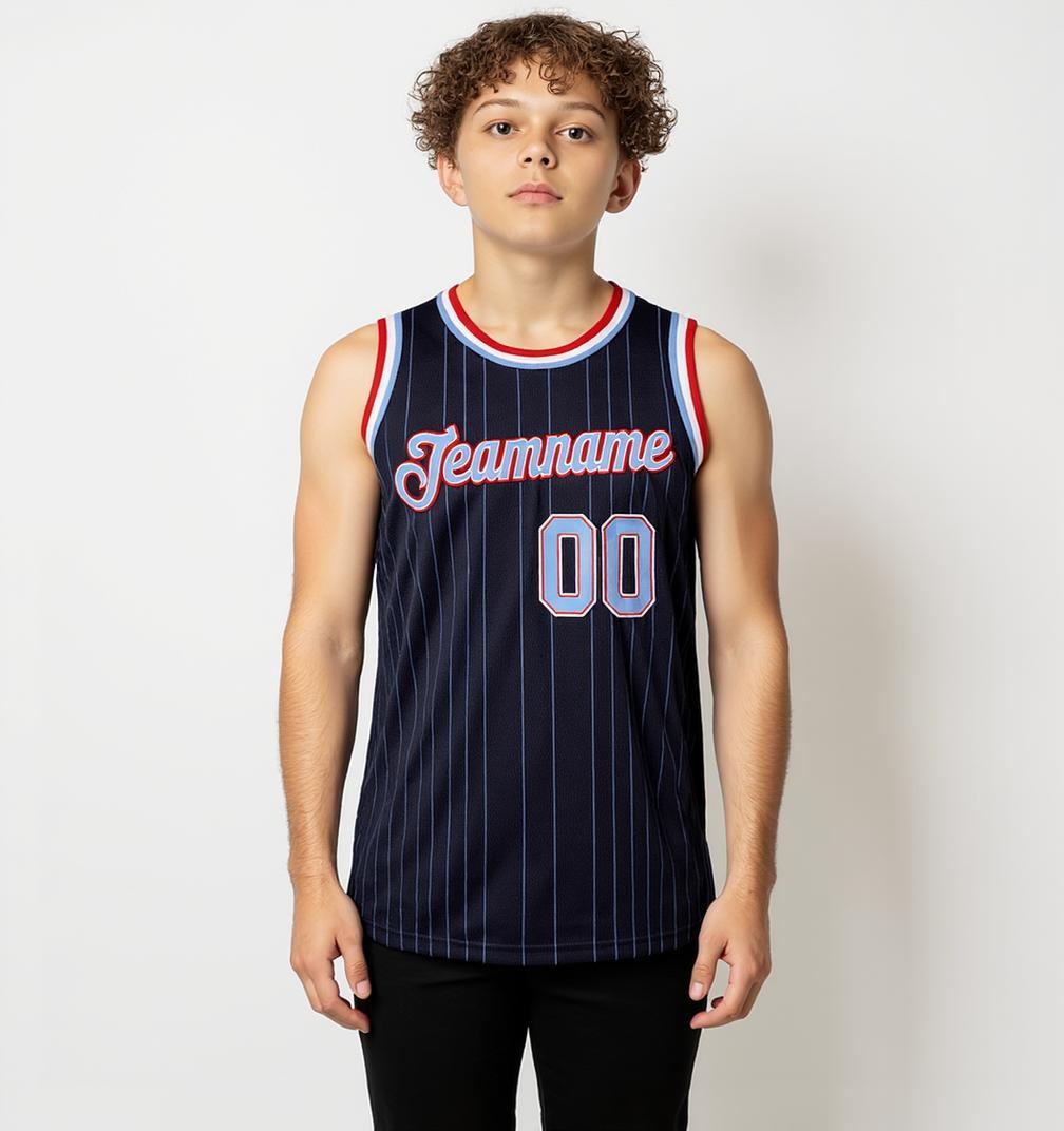 Custom Black & White/Sky Blue Pinstripes Basketball City Edition Jersey
