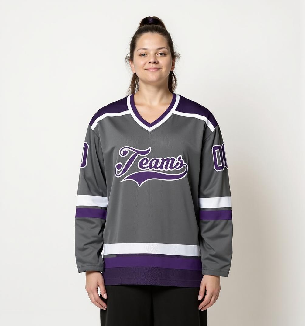 Custom Grey & Purple/White Hockey Jersey
