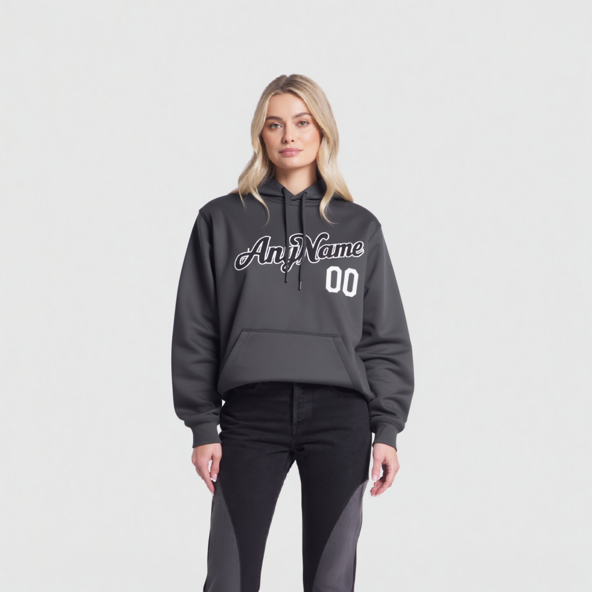 Custom Dark Grey & White Pullover Sports Sweatshirt Hoodie