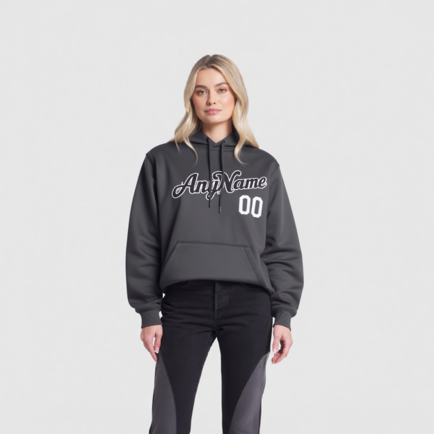 Custom Dark Grey & White Pullover Sports Sweatshirt Hoodie