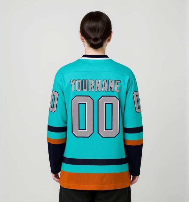 Custom Aqua & Grey/Black Hockey Jersey