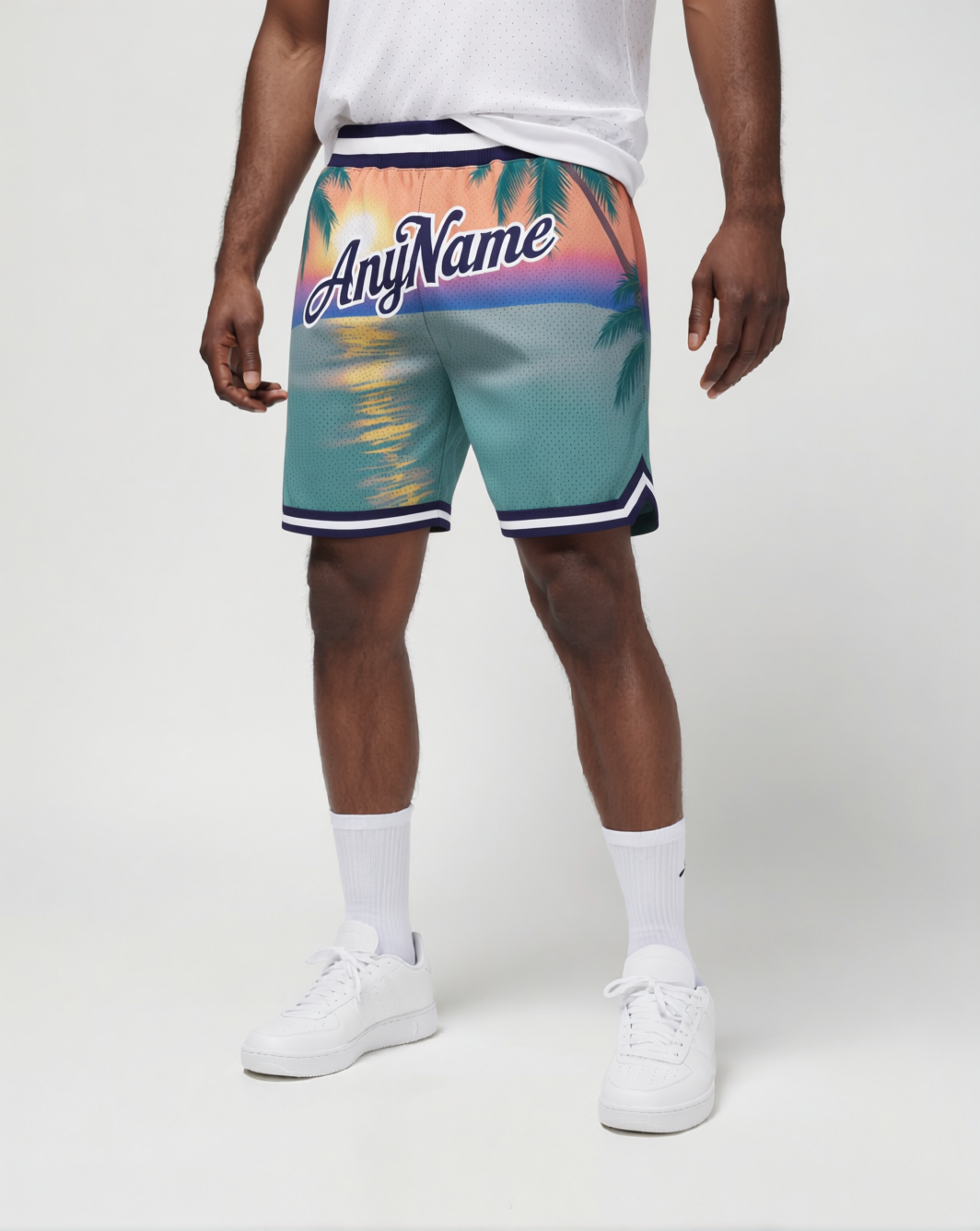 Custom 3D Pattern Lake Blue & Navy/White Hawaii Throwback Shorts