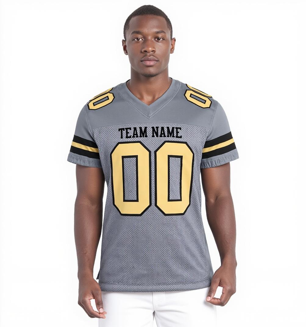 Custom Grey & Gold/Black Football Jersey