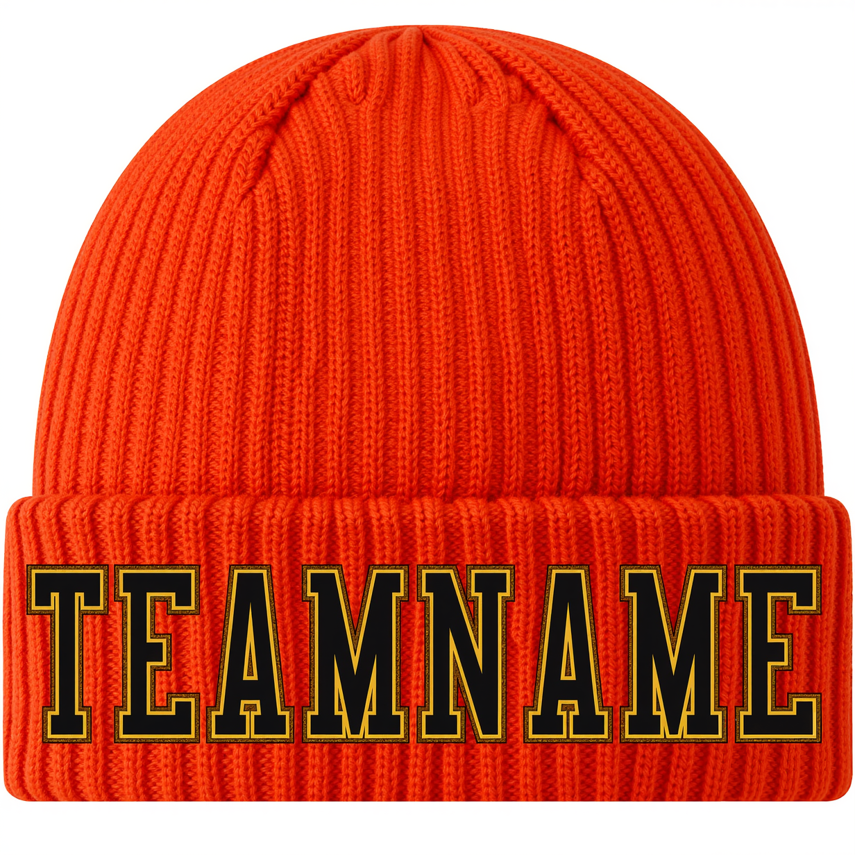 Custom Orange & Black/Yellow Stitched Cuffed Knit Hat