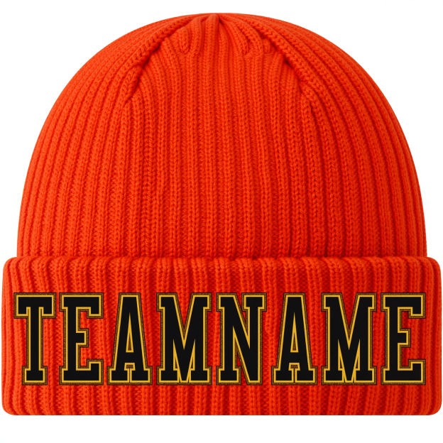 Custom Orange & Black/Yellow Stitched Cuffed Knit Hat
