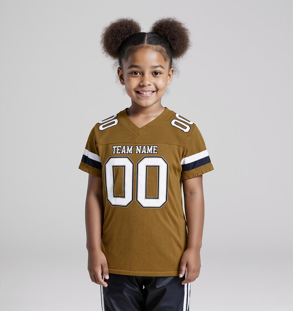 Custom Golden Brown & White/Black Football Jersey