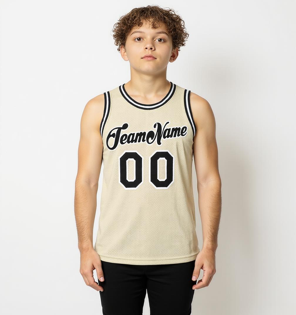 Custom Cream & Black/White Basketball City Edition Jersey