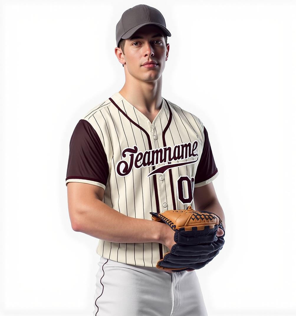 Custom White Black Pinstripes Brown&White Raglan Sleeves Baseball Jersey
