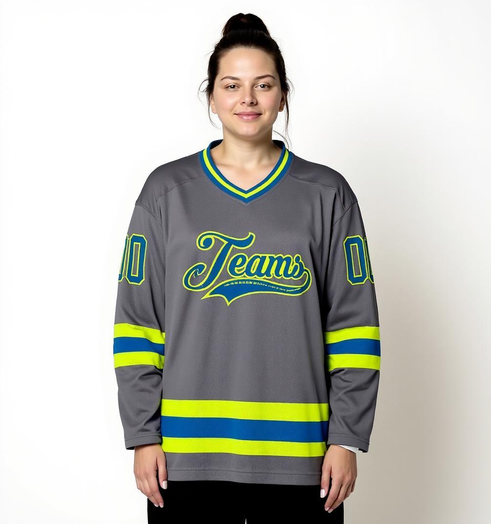 Custom Grey & Royal/Green Hockey Jersey