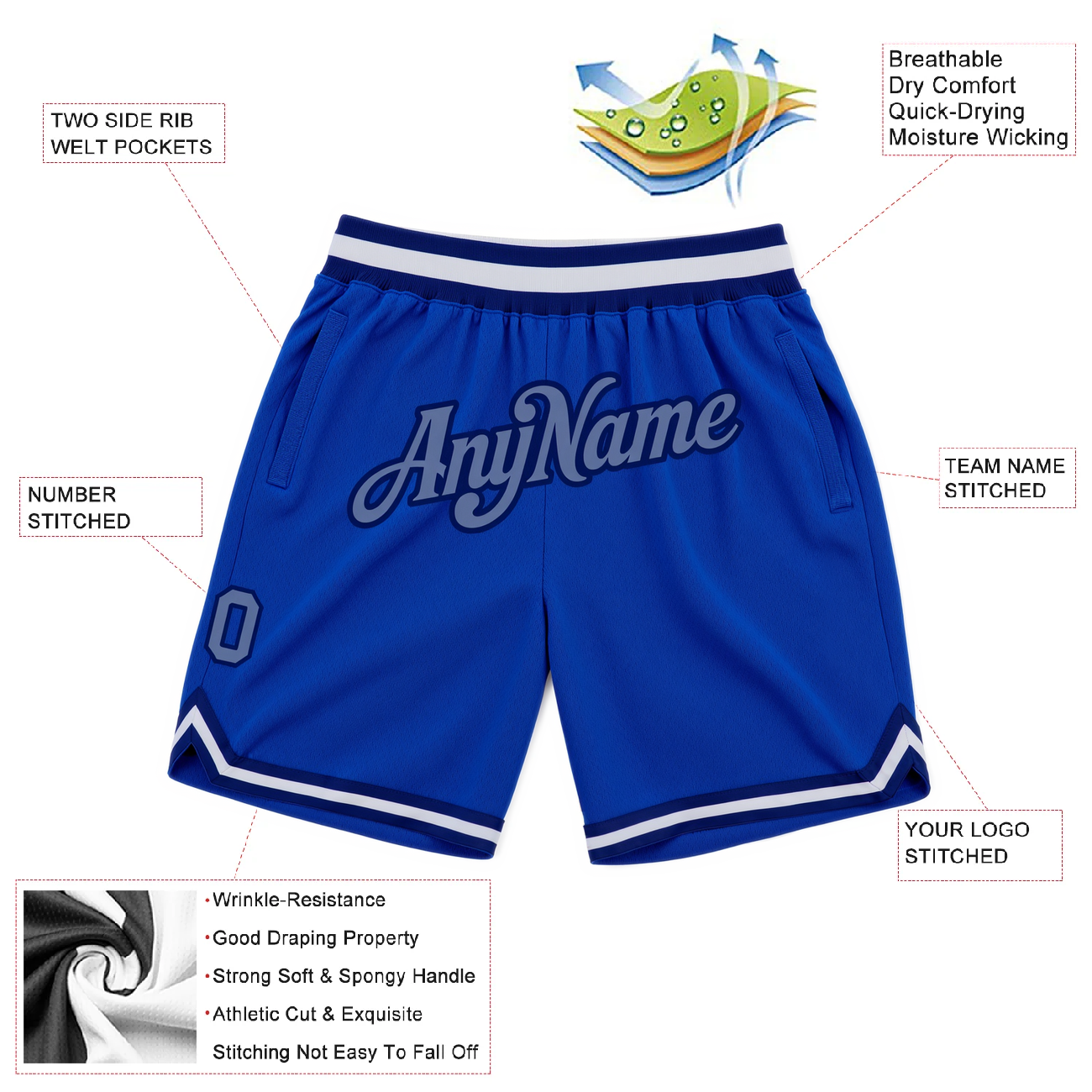 Custom Royal Blue & Navy/White Throwback Shorts