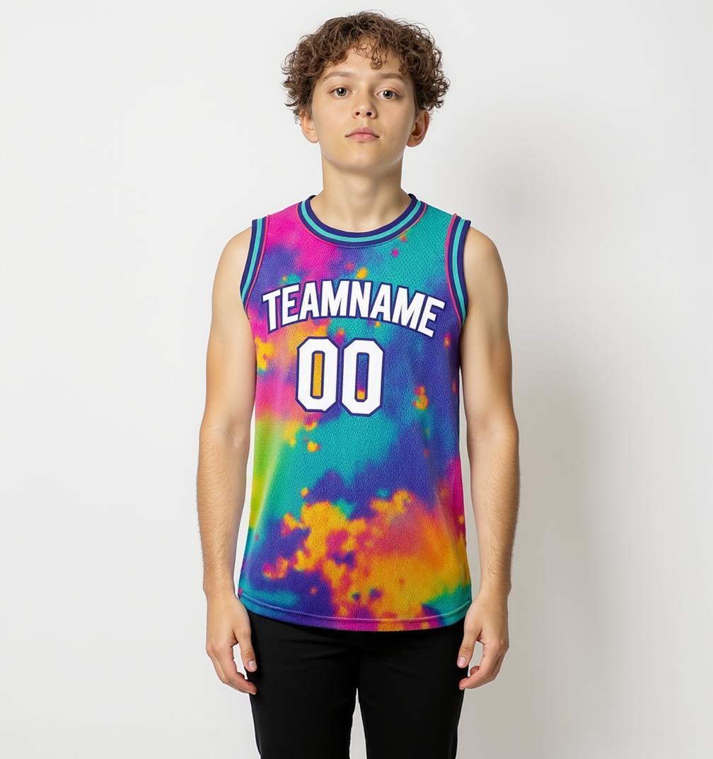Custom Tie Dyes White & Purple Basketball City Edition Jersey