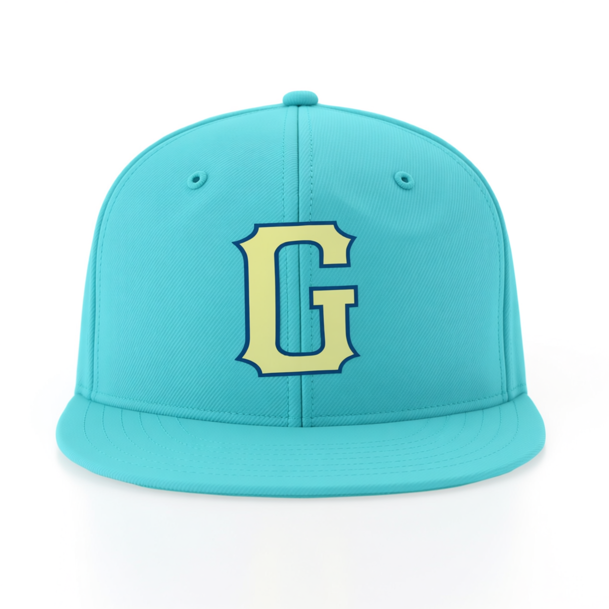 Custom Aqua & Cream/Navy Stitched Adjustable Snapback Hat