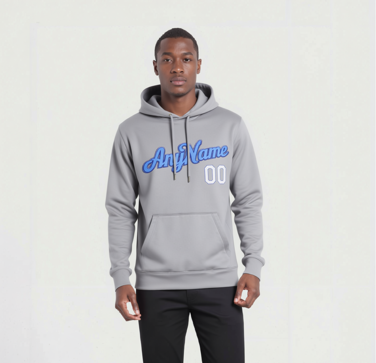 Custom Grey & White/Blue Pullover Sports Sweatshirt Hoodie