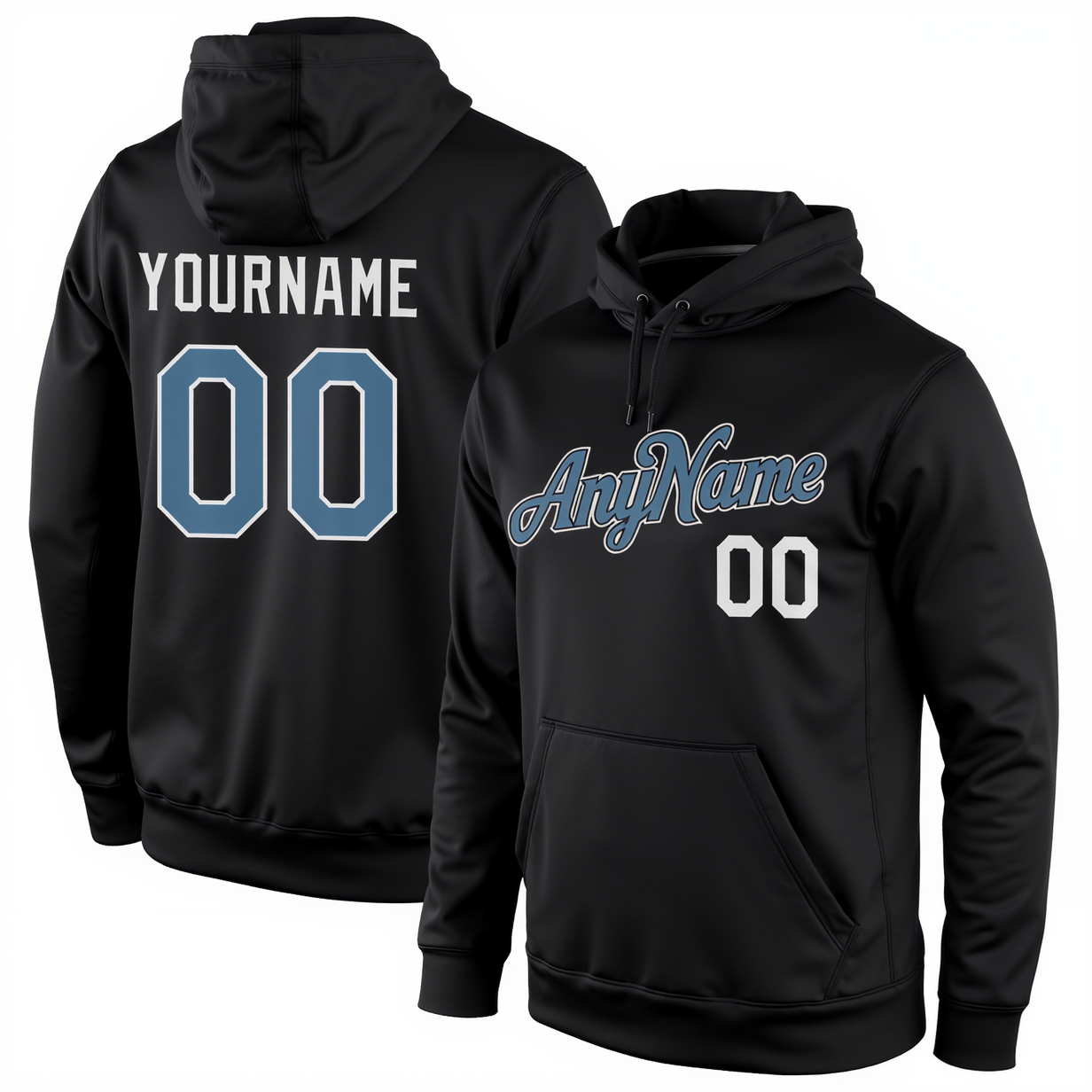 Custom Black & Blue/White Pullover Sports Sweatshirt Hoodie