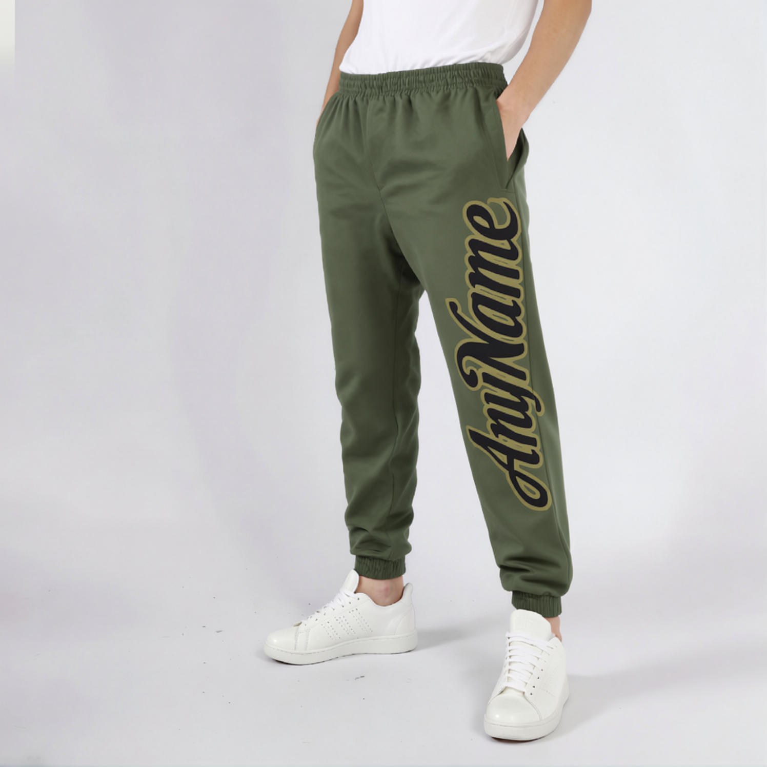 Custom Olive & Black/Green Fleece Jogger Sweatpants