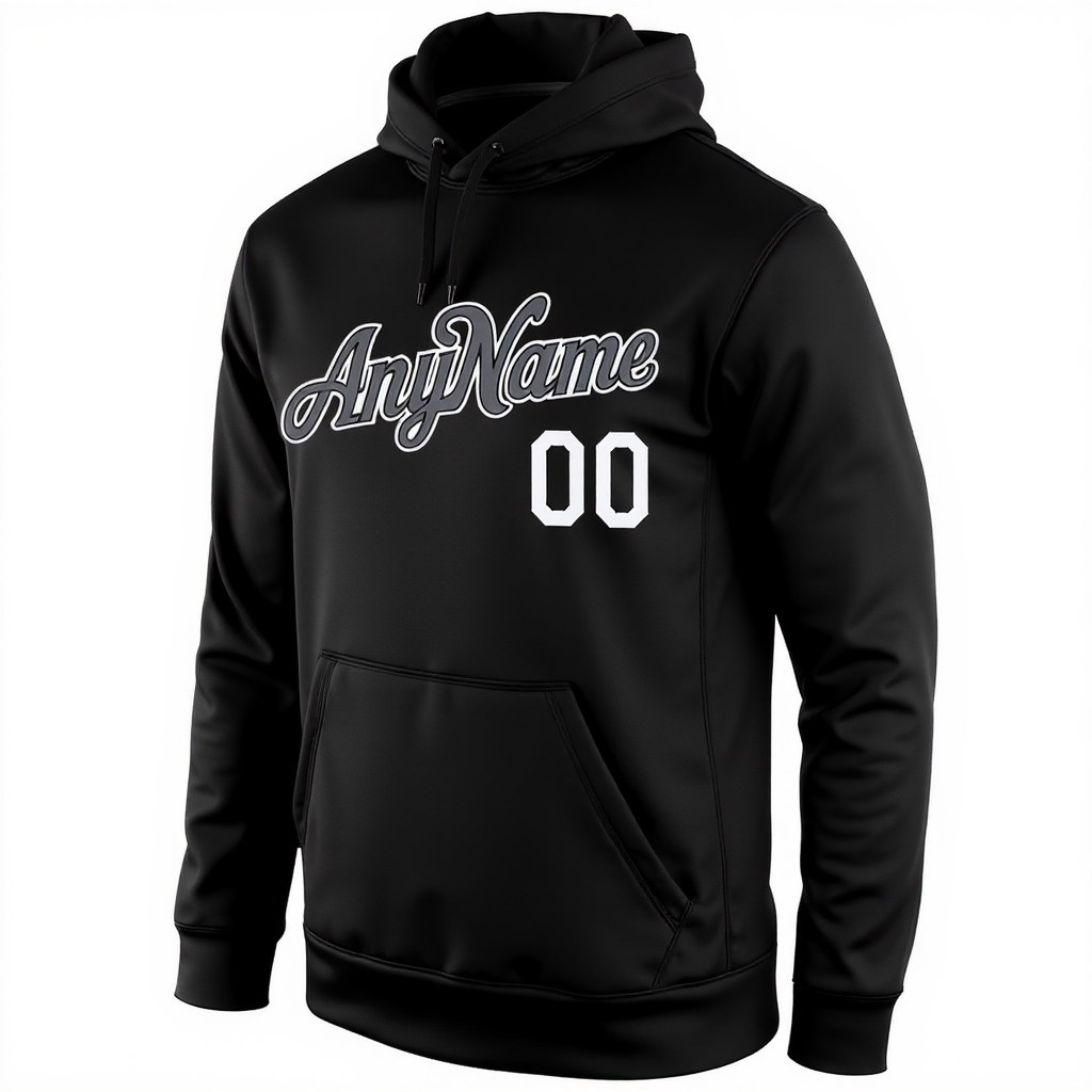 Custom Black & Grey/White Pullover Sports Sweatshirt Hoodie