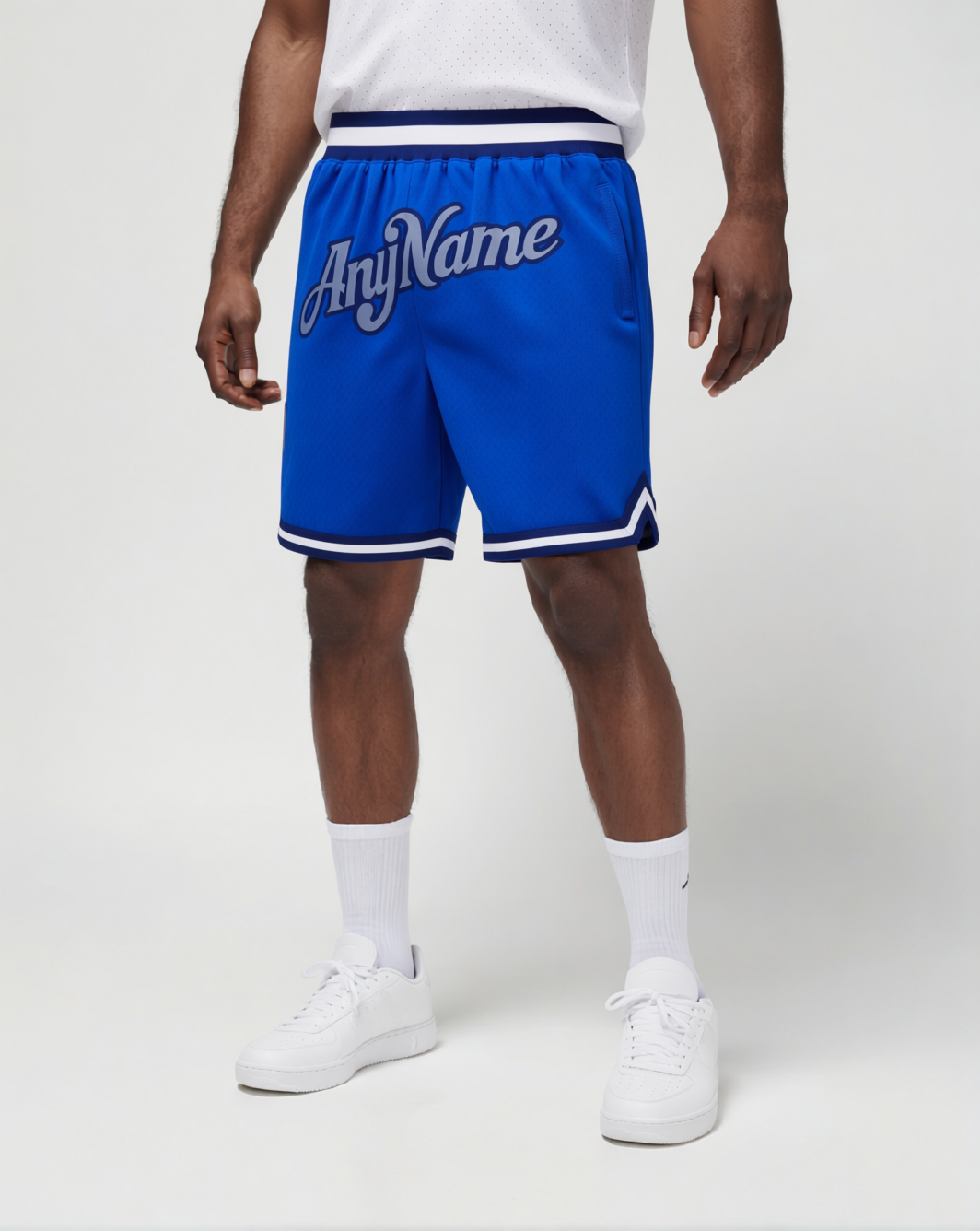 Custom Royal Blue & Navy/White Throwback Shorts