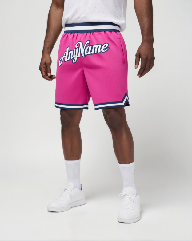 Custom Pink & White/Navy Throwback Shorts