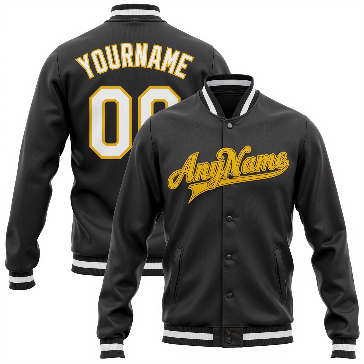 Custom Black & White/Yellow Full-Snap Fleece Jacket