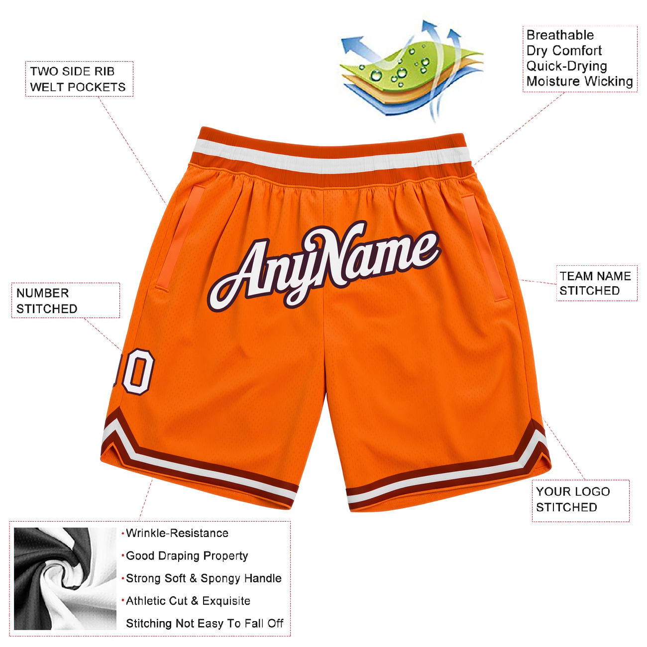 Custom Orange & White/Black Throwback Shorts