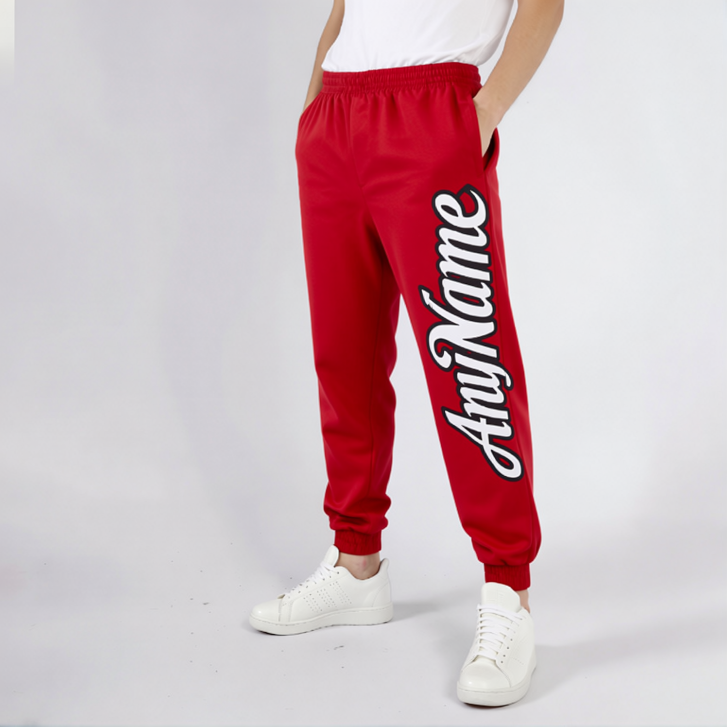 Custom Red & White/Black Fleece Jogger Sweatpants