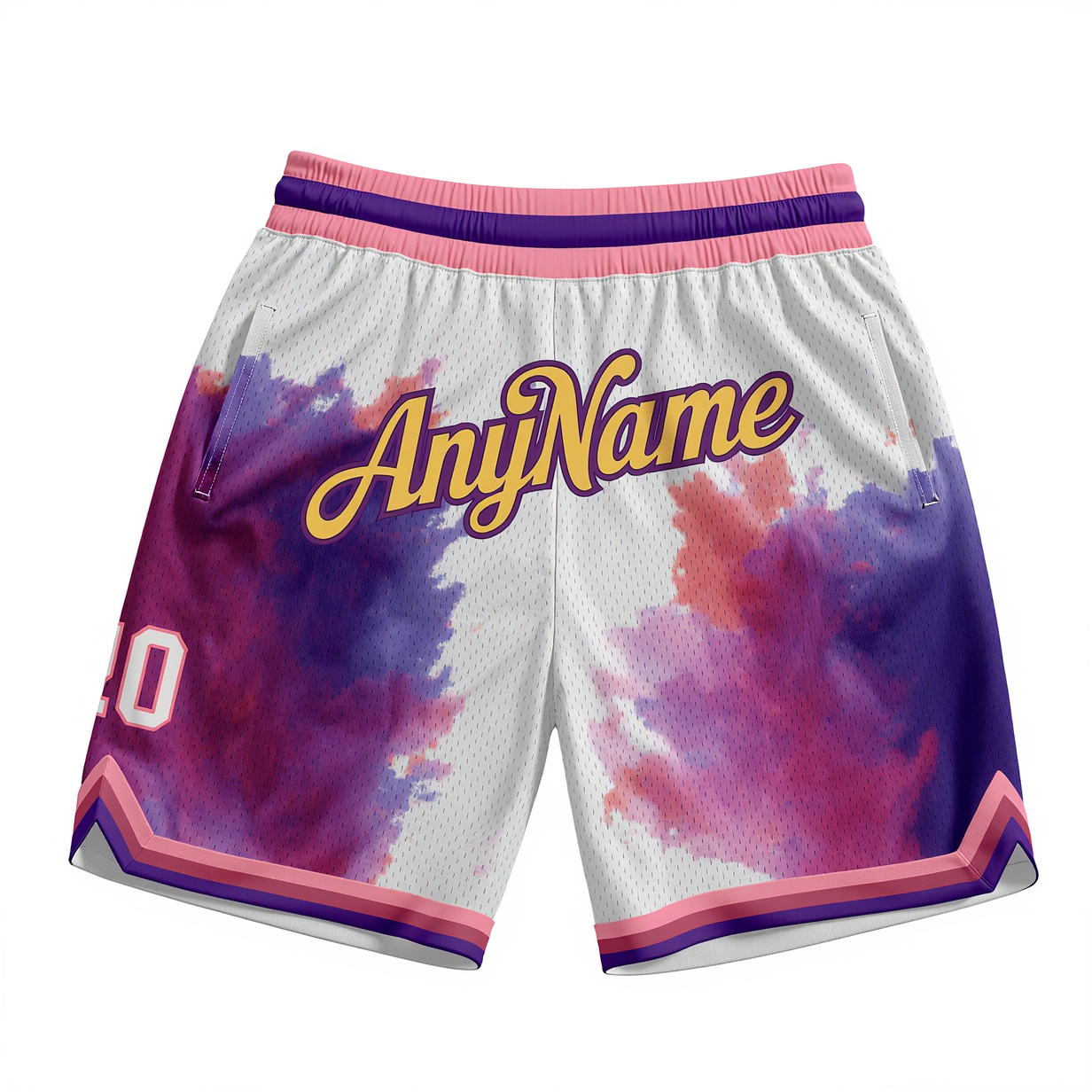 Custom Ink Splash White & Pink/Purple Throwback Shorts
