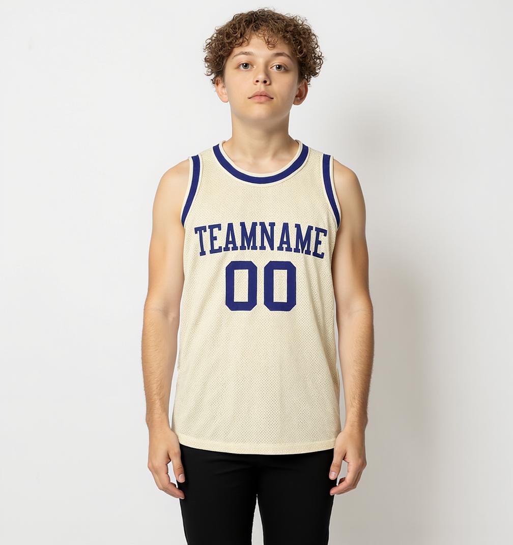 Custom Cream & Royal Blue Basketball Throwback Jersey