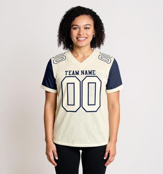 Custom Cream & Navy Football Jersey