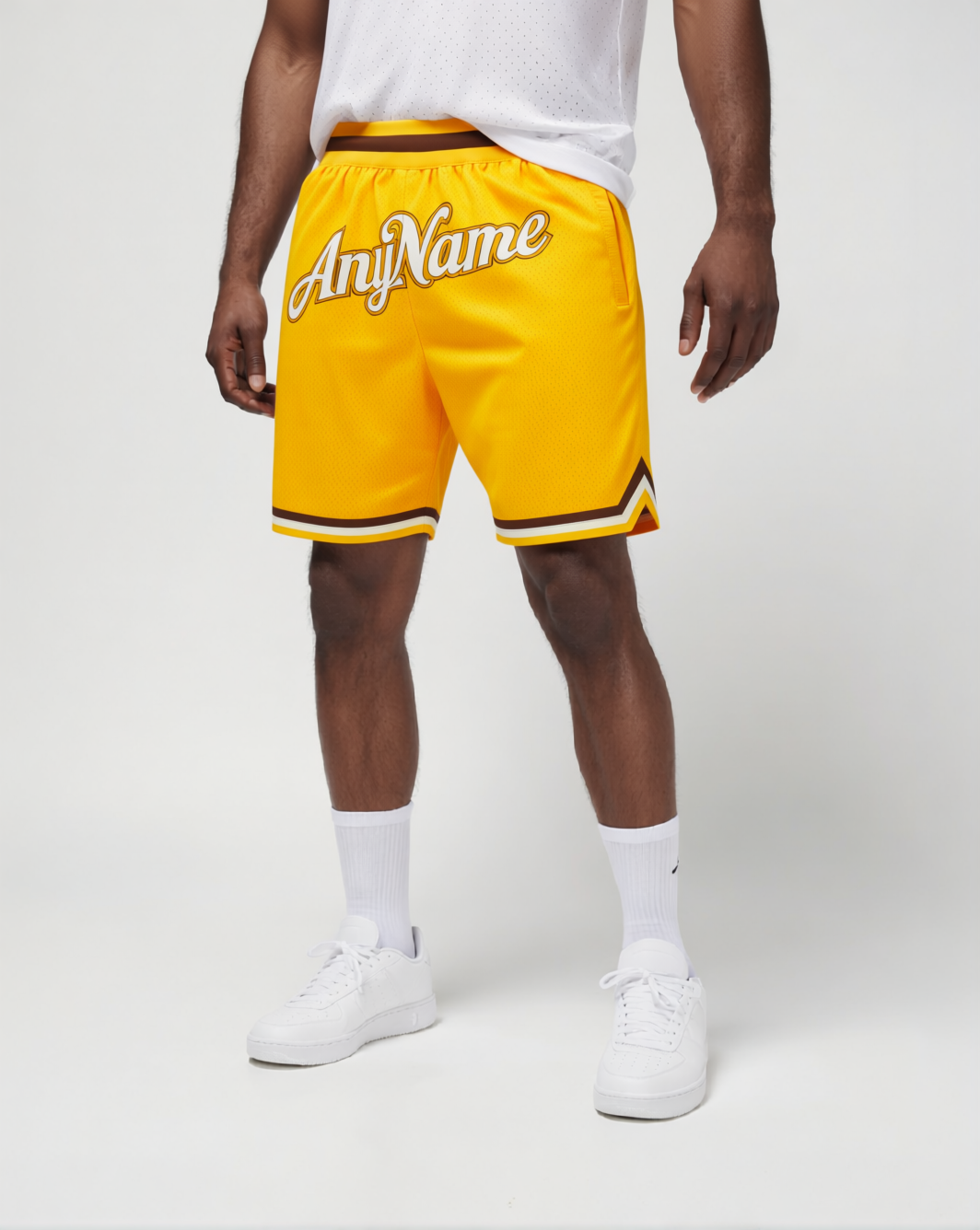 Custom Yellow & White/Brown Throwback Shorts