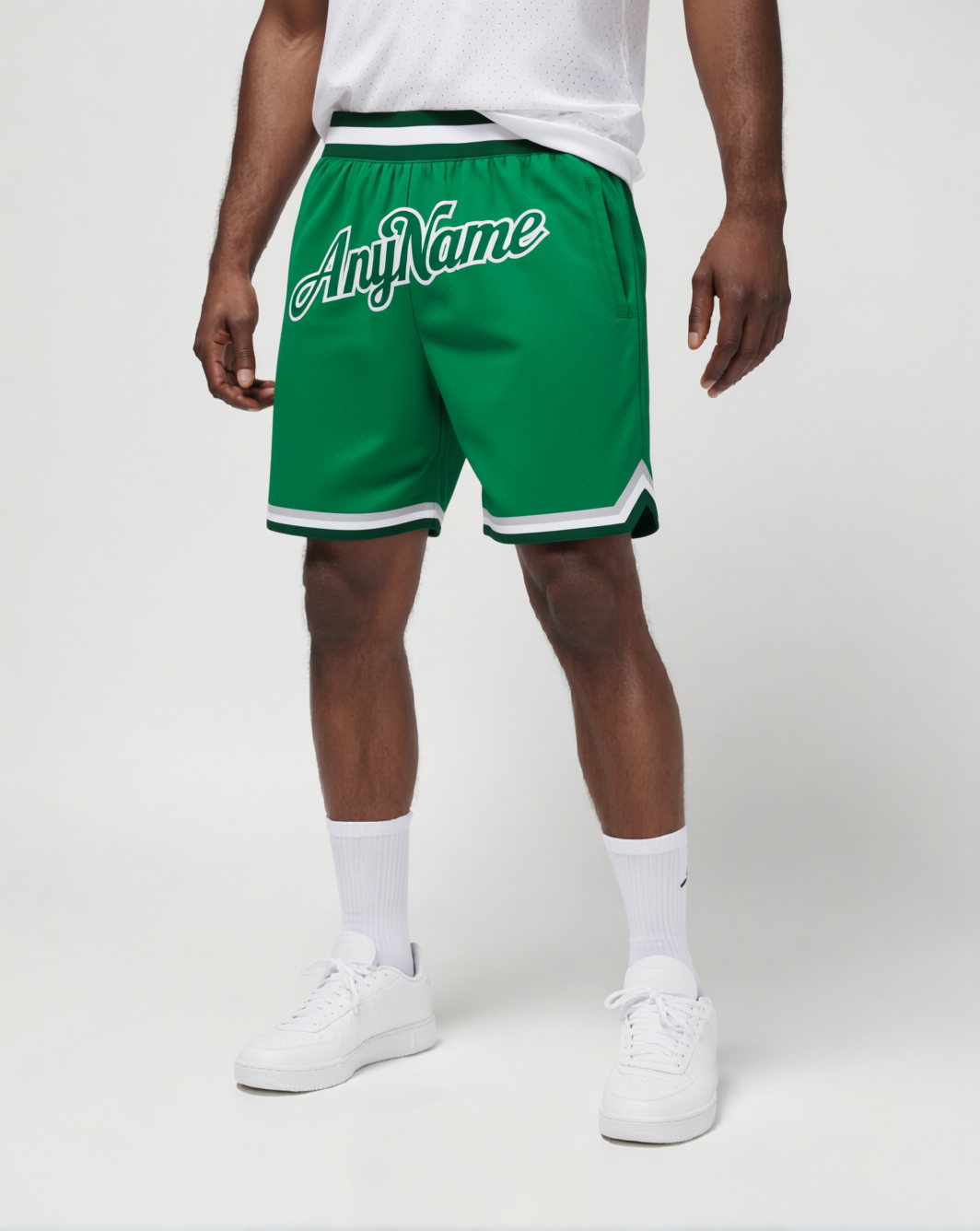 Custom Green & White/Grey Throwback Shorts