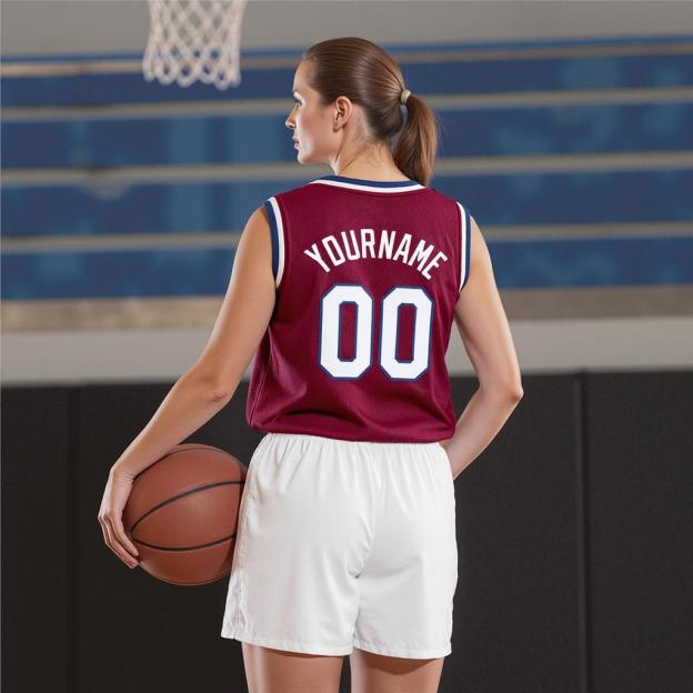 Custom Burgundy & White/Navy Basketball City Edition Jersey