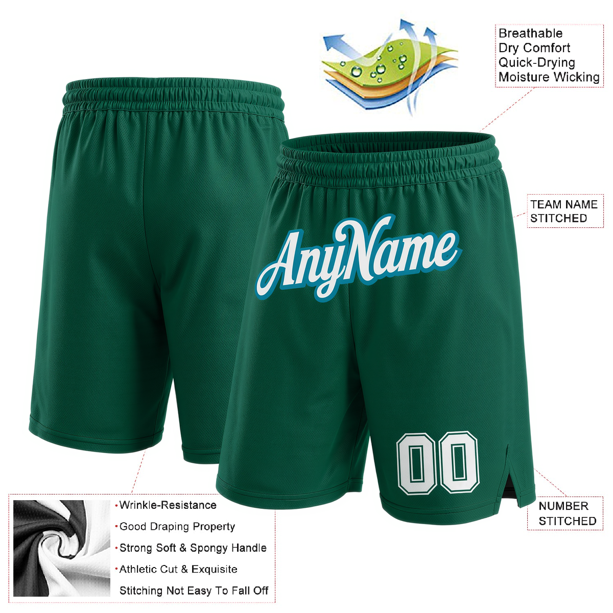 Custom Kelly Green & White/Blue Shorts