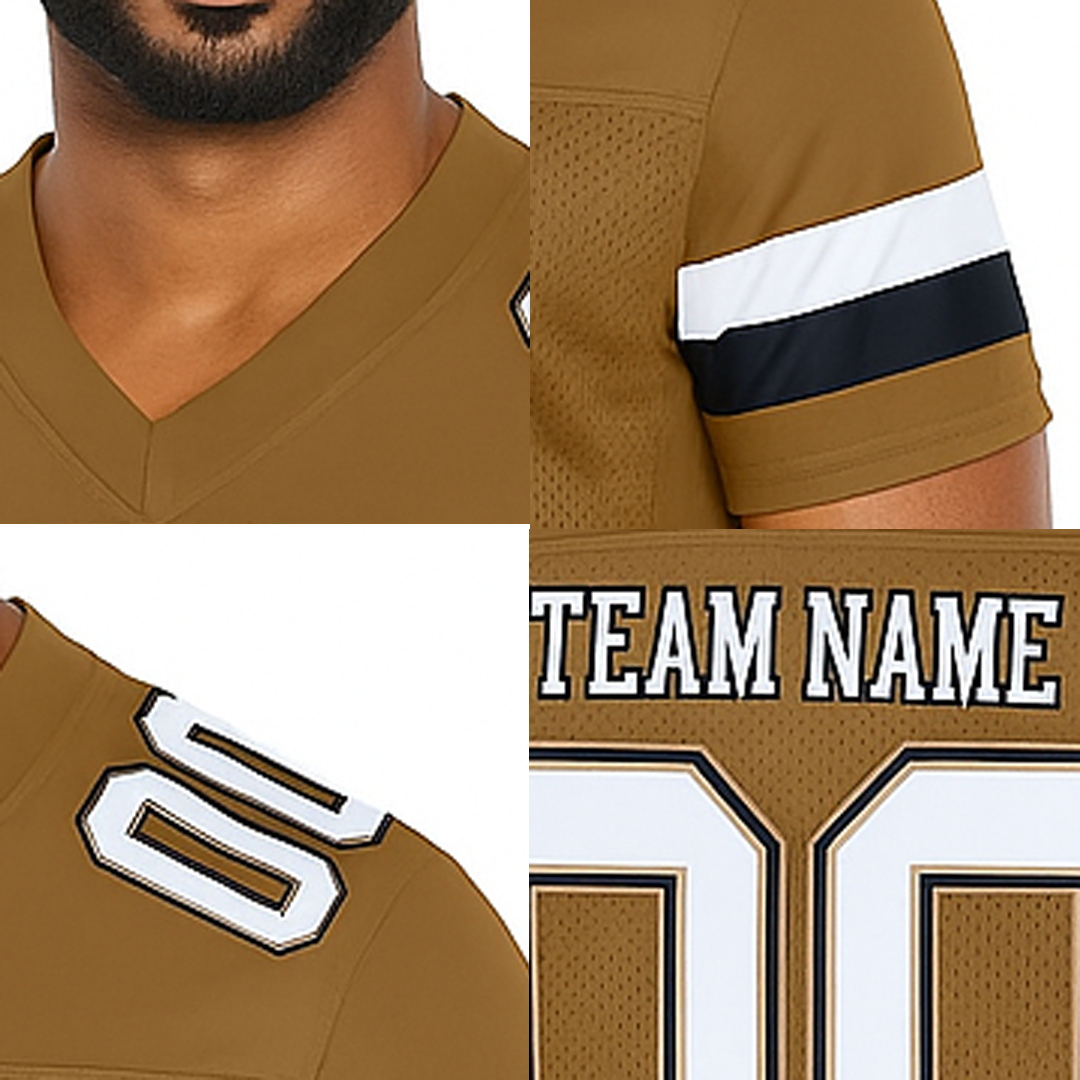 Custom Golden Brown & White/Black Football Jersey