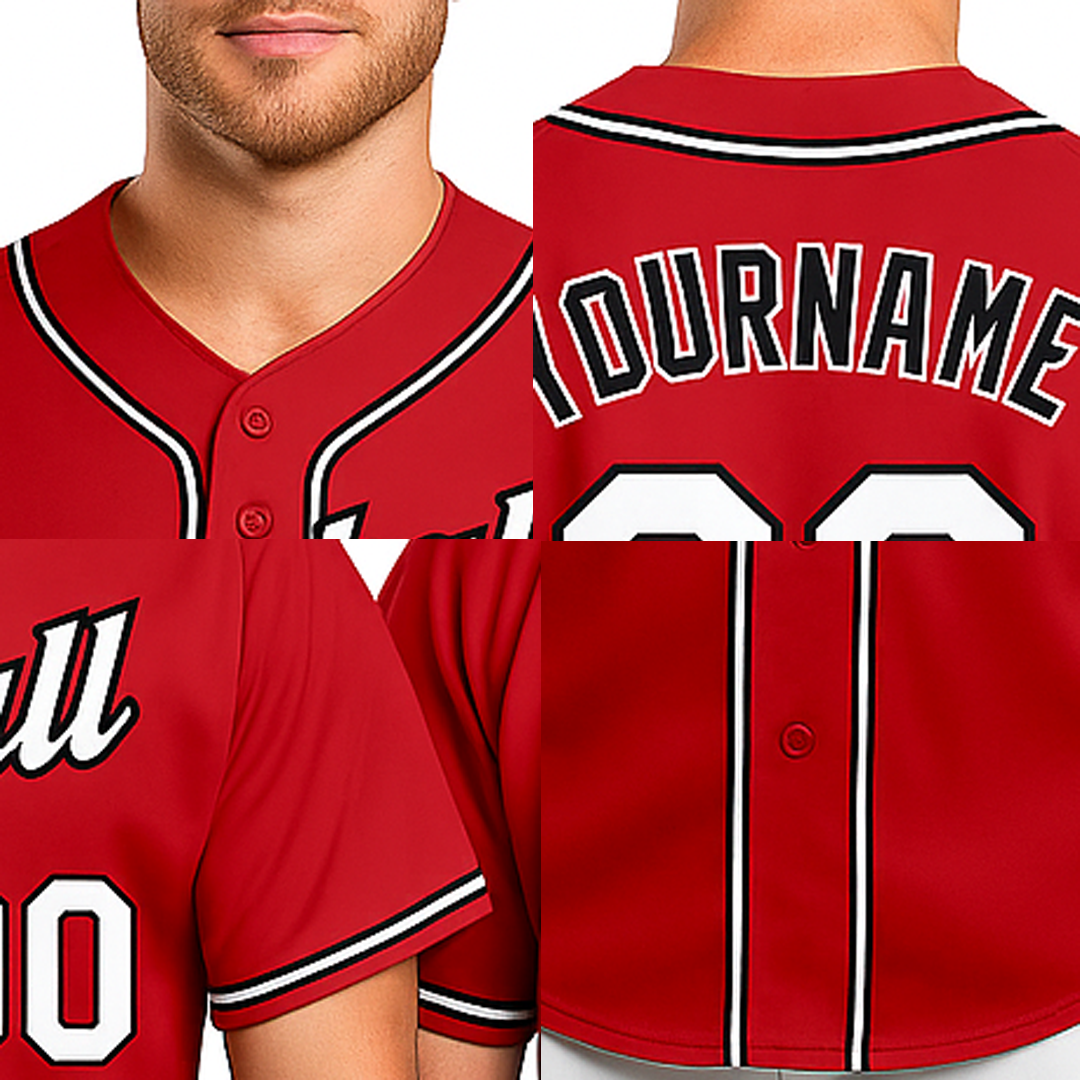 Custom Red & White/Black Baseball Jersey