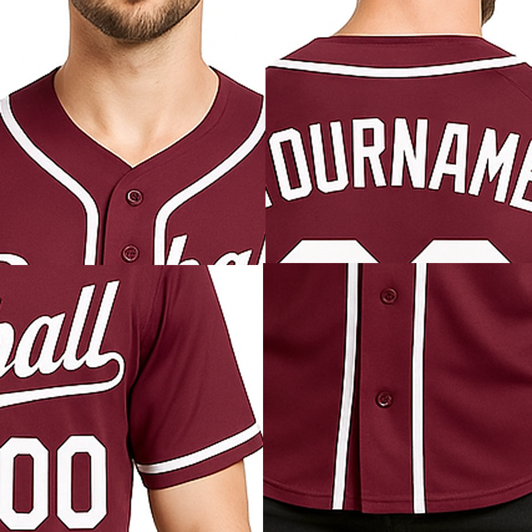 Custom Burgundy & White Baseball Jersey