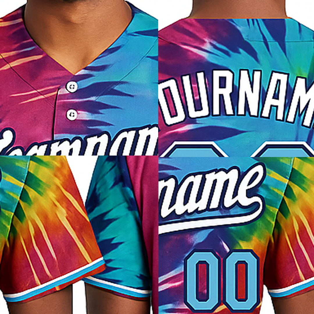 Custom Tie Dye White & Navy Baseball Jersey