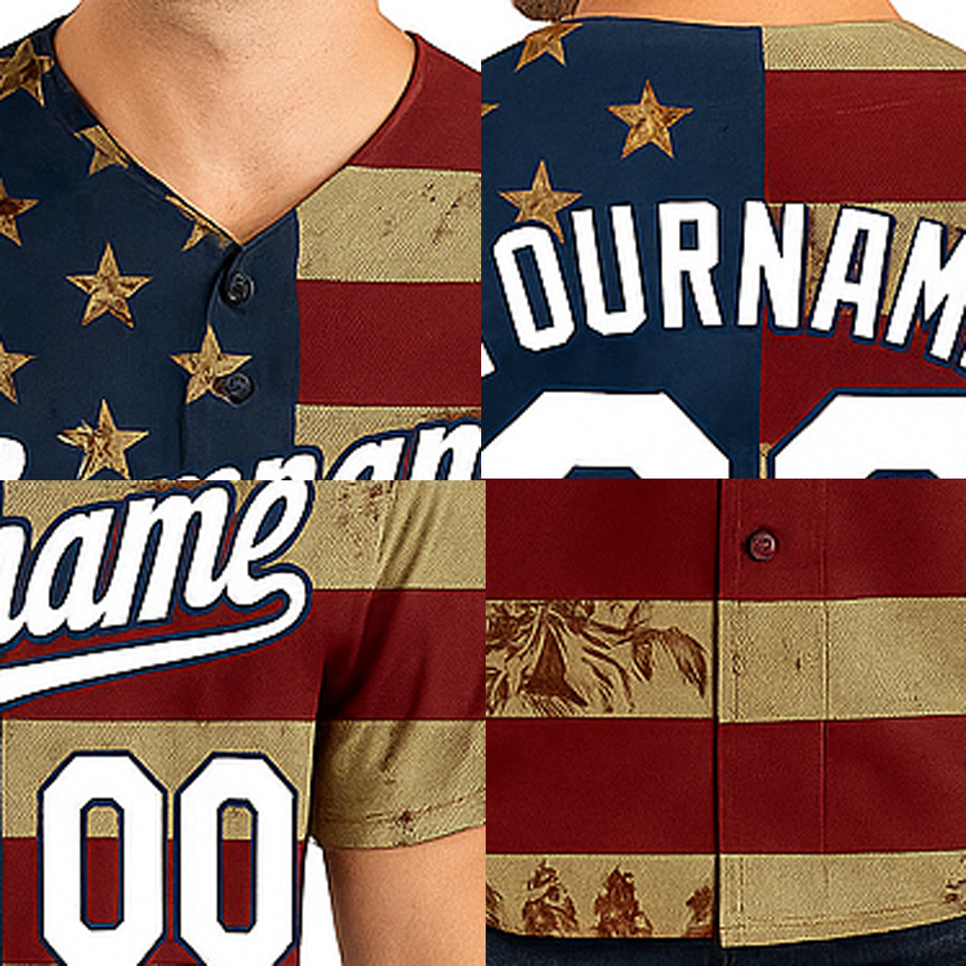 Custom White & Red/Navy 3D Flag Fashion Baseball Jersey