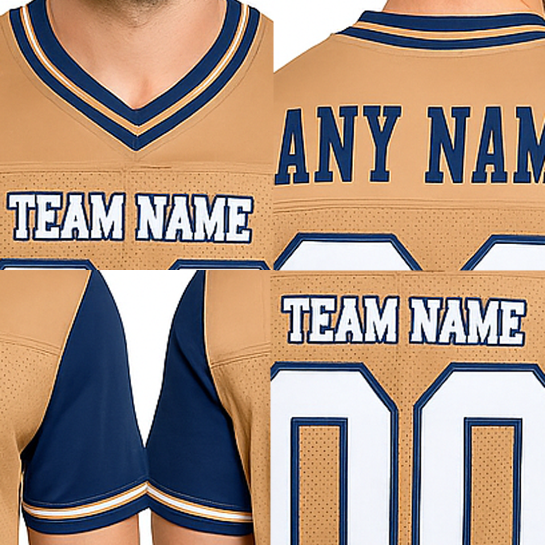 Custom Old Gold & Royal/White Throwback Football Jersey