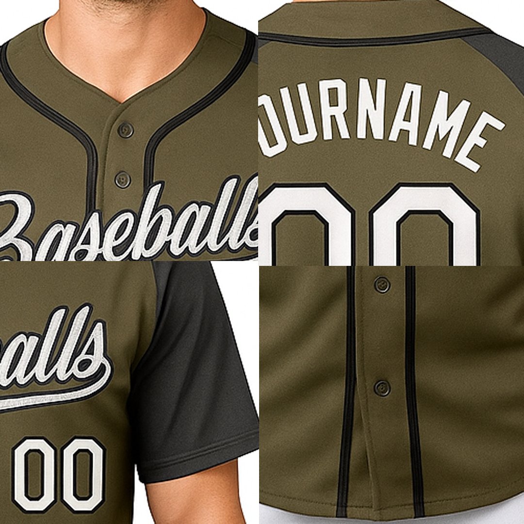 Custom Olive & White/Navy Baseball Jersey
