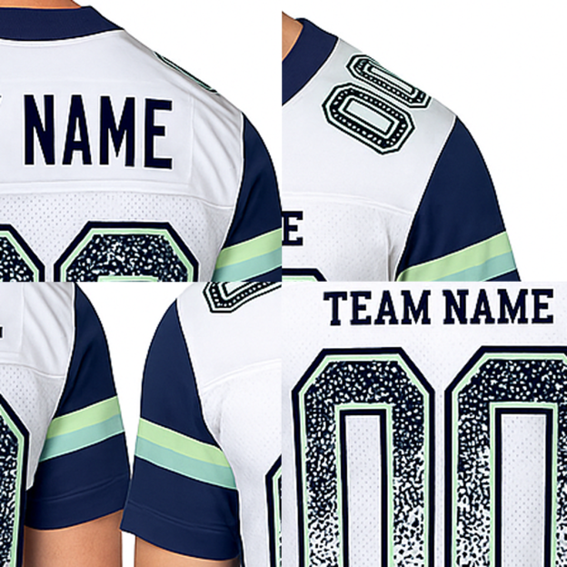 Custom White & Navy/Light Blue Drift Fashion Football Jersey
